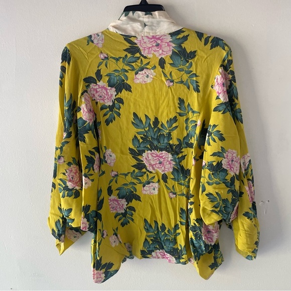 Anthropologie Elma Yellow Pink Floral Open Front Boho Kimono Top 37757 - Picture 3 of 9